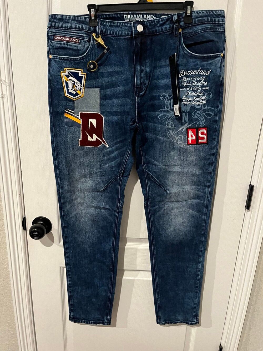 Dreamland Patchwork Jeans Size 40 Med Stone Wash NWT Streetwear $98 Retail
